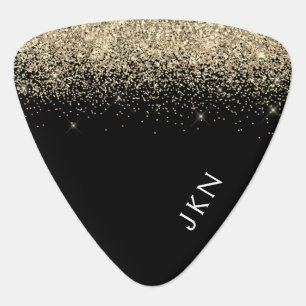 Gold Black Glitter Girly Monogram Initials Guitar Pick
