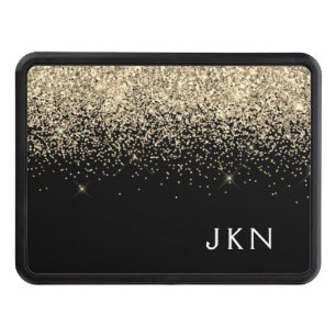 Gold Black Glitter Girly Monogram Initials Hitch Cover