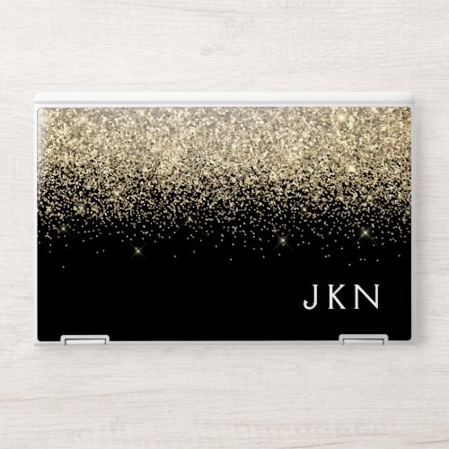 Gold Black Glitter Girly Monogram Initials HP Laptop Skin