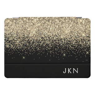 Gold Black Glitter Girly Monogram Initials iPad Pro Cover