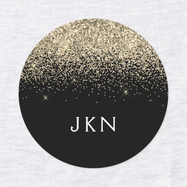 Gold Black Glitter Girly Monogram Initials Labels (Design 1)