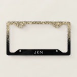 Gold Black Glitter Girly Monogram Initials License Plate Frame<br><div class="desc">Gold and Black Sparkle Glitter Monogram Name License Plate Frame. This makes the perfect sweet 16 birthday,  wedding,  bridal shower,  anniversary,  graduation or bachelorette party gift for someone that loves glam luxury and chic styles.</div>