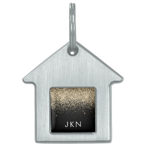 Gold Black Glitter Girly Monogram Initials Pet ID Tag