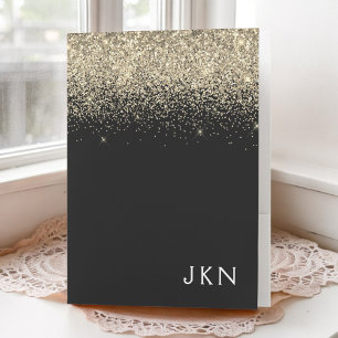 Gold Black Glitter Girly Monogram Initials Pocket Folder