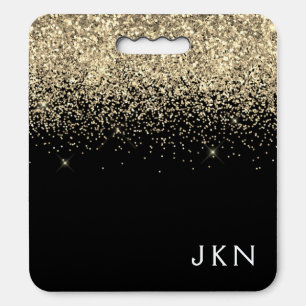 Gold Black Glitter Girly Monogram Initials Seat Cushion