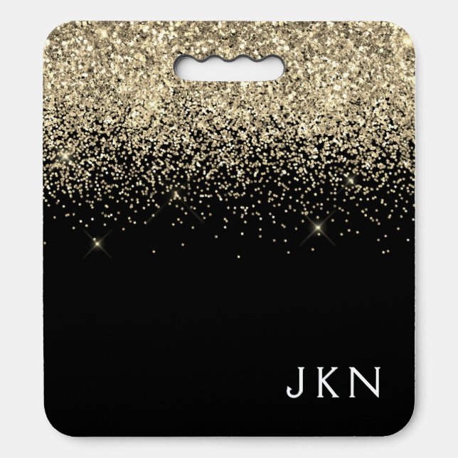 Gold Black Glitter Girly Monogram Initials Seat Cushion (Front Vertical)