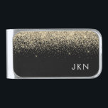 Gold Black Glitter Girly Monogram Initials Silver Finish Money Clip<br><div class="desc">Gold and Black Sparkle Glitter Brushed Metal Monogram Name Money Clip. This makes the perfect graduation,  sweet 16 birthday,  wedding,  bridal shower,  anniversary,  baby shower or bachelorette party gift for someone that loves glam luxury and chic styles.</div>