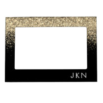Gold Black Glitter Girly Name Initials Monogram Magnetic Frame