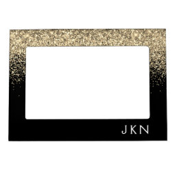 Gold Black Glitter Girly Name Initials Monogram Magnetic Frame