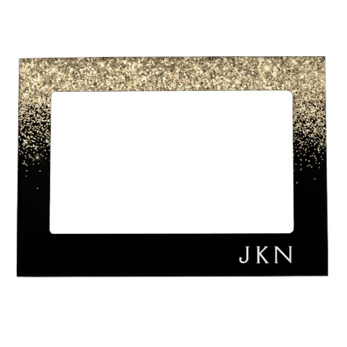 Gold Black Glitter Girly Name Initials Monogram Magnetic Frame