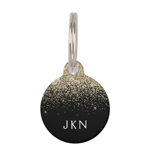 Gold Black Glitter Girly Name Initials Monogram Pet ID Tag