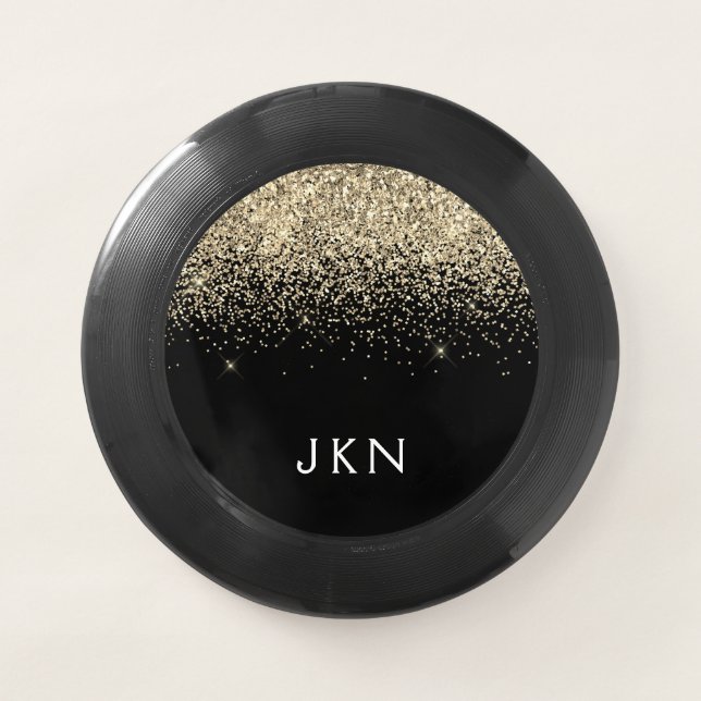 Gold Black Glitter Girly Name Initials Monogram Wham-O Frisbee (Front)