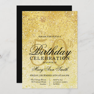 Gold & Black Glitter Glam 50th Birthday Party Invitation