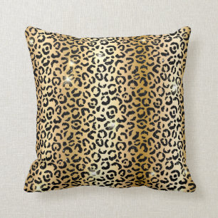Gold & Black Glitter Glam Leopard Spots Print Throw Pillow