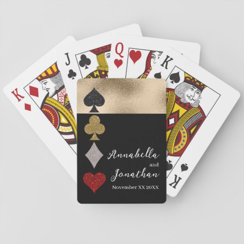 Gold  Black Glitter Las Vegas Casino Wedding Poker Cards