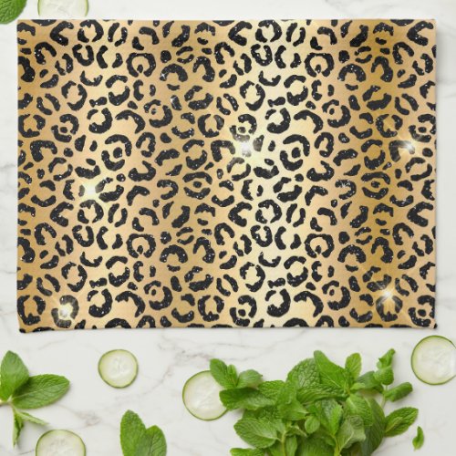 Gold Black Glitter Leopard  Kitchen Towel