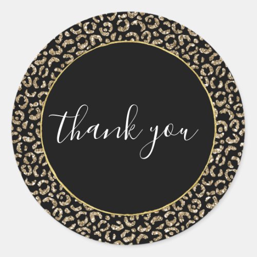 Gold Black Glitter Leopard Print Thank you   Classic Round Sticker