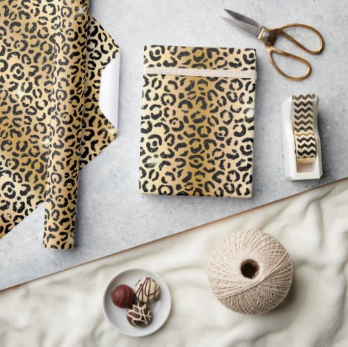 Gold Black Glitter Leopard Wrapping Paper