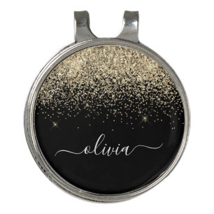 Gold Black Glitter Luxury Monogram Name Golf Hat Clip