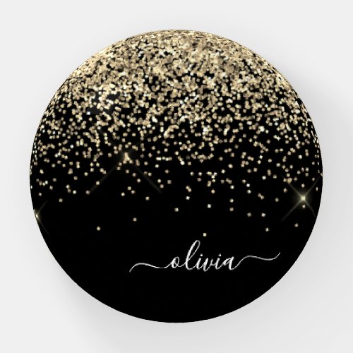 Gold Black Glitter Metal Monogram Name Paperweight