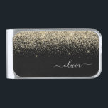 Gold Black Glitter Metal Monogram Name Silver Finish Money Clip<br><div class="desc">Gold and Black Sparkle Glitter Brushed Metal Monogram Name Money Clip. This makes the perfect graduation,  sweet 16 birthday,  wedding,  bridal shower,  anniversary,  baby shower or bachelorette party gift for someone that loves glam luxury and chic styles.</div>