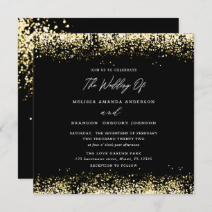 Gold Black Glitter Modern Wedding Invitation