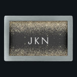 Gold Black Glitter Monogram Girly Initials Belt Buckle<br><div class="desc">Black and Gold Sparkle Glitter Monogram Name Belt Buckle. This makes the perfect graduation,  sweet 16 16th,  18th,  21st,  30th,  40th,  50th,  60th,  70th,  80th,  90th,  100th birthday,  wedding,  bridal shower,  anniversary,  baby shower or bachelorette party gift for someone that loves glam luxury and chic styles.</div>