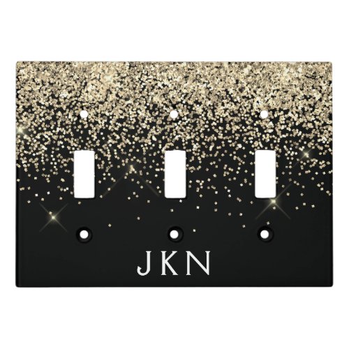 Gold Black Glitter Monogram Girly Initials Light Switch Cover