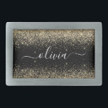 Gold Black Glitter Script Monogram Girly Name Belt Buckle<br><div class="desc">Black and Gold Sparkle Glitter Script Monogram Name Belt Buckle. This makes the perfect graduation,  sweet 16 16th,  18th,  21st,  30th,  40th,  50th,  60th,  70th,  80th,  90th,  100th birthday,  wedding,  bridal shower,  anniversary,  baby shower or bachelorette party gift for someone that loves glam luxury and chic styles.</div>