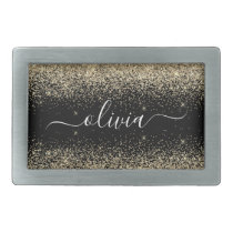 Gold Black Glitter Script Monogram Girly Name Belt Buckle