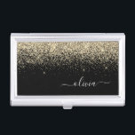 Gold Black Glitter Script Monogram Girly Name Business Card Case<br><div class="desc">Black and Gold Sparkle Glitter Script Monogram Name Business Card Holder. This makes the perfect sweet 16 birthday,  wedding,  bridal shower,  anniversary,  baby shower or bachelorette party gift for someone that loves glam luxury and chic styles.</div>
