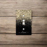 Gold Black Glitter Script Monogram Girly Name Light Switch Cover<br><div class="desc">Black and Gold Sparkle Glitter Script Monogram Name Wall Plate or Cover. This makes the perfect sweet 16 birthday,  wedding,  bridal shower,  baby shower or bachelorette party gift for someone decorating her room in rose gold.</div>