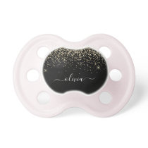 Gold Black Glitter Script Monogram Girly Name Pacifier