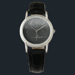 Gold Black Glitter Script Monogram Girly Name Watch<br><div class="desc">Black and Silver Sparkle Glitter Script Monogram Name Watch. This makes the perfect graduation,  birthday,  wedding,  bridal shower,  anniversary,  baby shower or bachelorette party gift for someone that loves glam luxury and chic styles.</div>