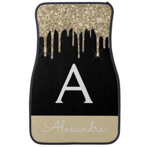 Gold Black Glitter Sparkle Monogram Car Floor Mat