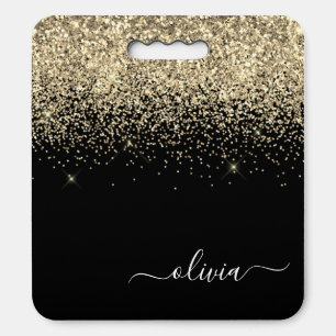 Gold Black Glitter Sports Monogram Name Seat Cushion