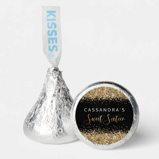 Gold Black Glitter Sweet Sixteen Hershey Kisses Hershey®'s Kisses® (Front)