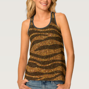 Gold Black Glitter Tiger Stripe Wild Animal Print Tank Top
