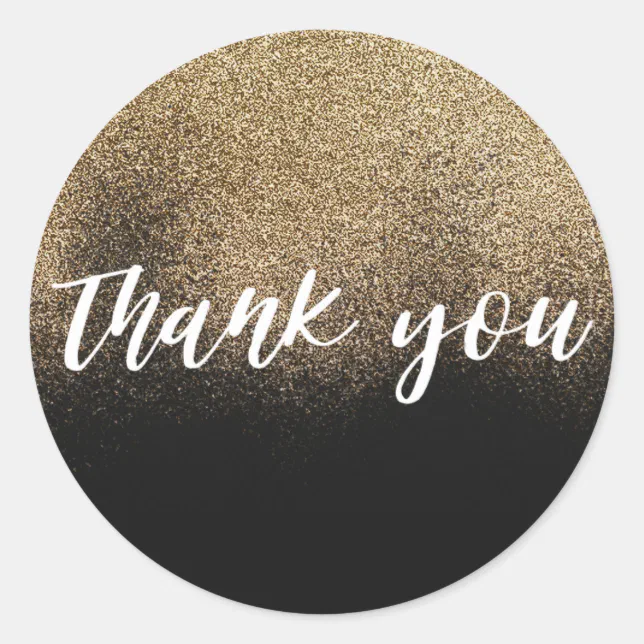 Gold Black Glitter Trendy Thank You Classic Round Sticker | Zazzle
