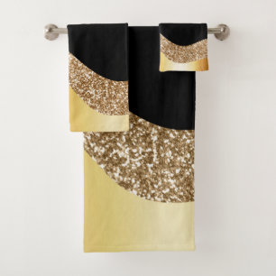 GOLD BLACK GLITTER WAVE BATHROOM TOWEL SET