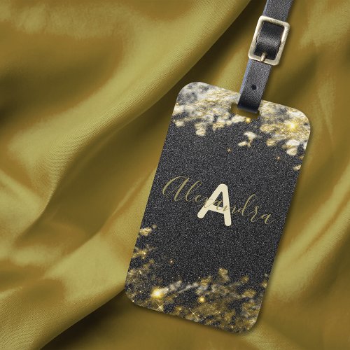 Gold Black Glittery Sparkly Stylish Glam Custom  Luggage Tag