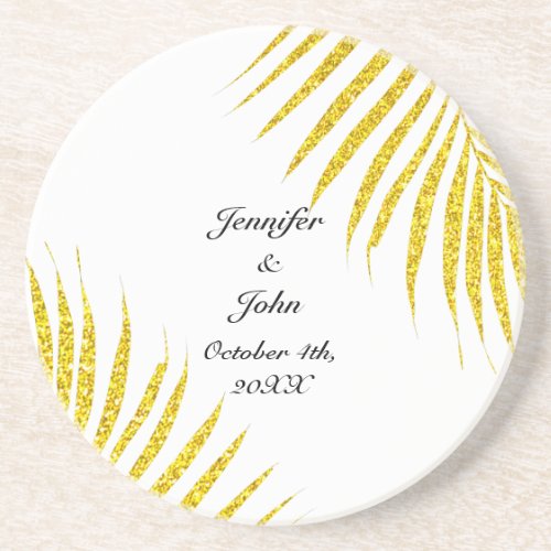 Gold Black Glittery Wedding Gift Favor Palm Leaf  Coaster