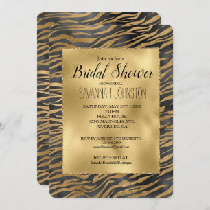 Gold Black Glitzy Glitter Sparkle Zebra Print Invitation