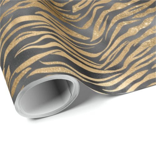 Gold Black Glitzy Glitter Sparkle Zebra Print Wrapping Paper