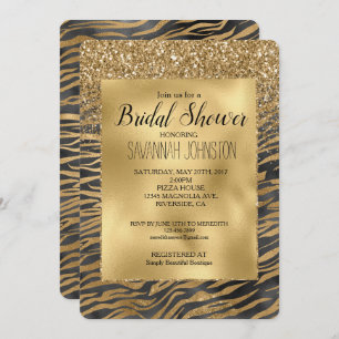 Gold Black Glitzy Glittery Sparkle Zebra Print Invitation