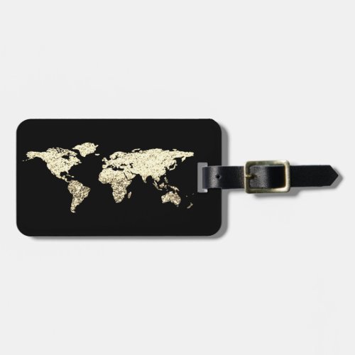 Gold Black Globe World Map  Address Name Luggage Tag