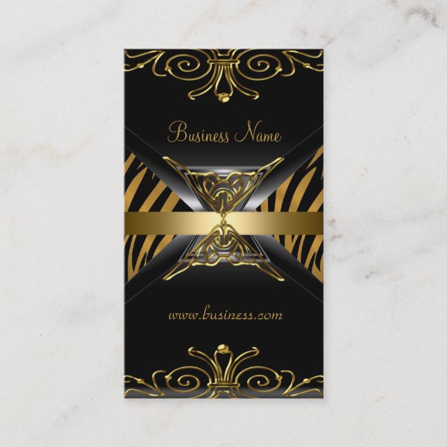 Gold Black Gold Art Deco Zebra Stripe Business Card (Front)