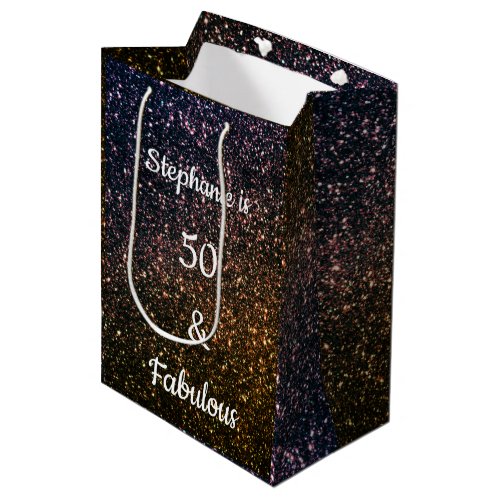 Gold Black Golden Glitter 50 And Fabulous Birthday Medium Gift Bag