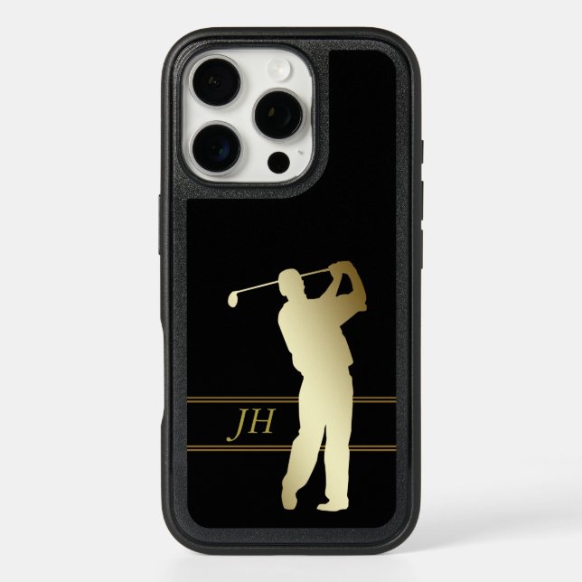 Gold Black Golfer Monogram Otterbox iPhone Case (Back)