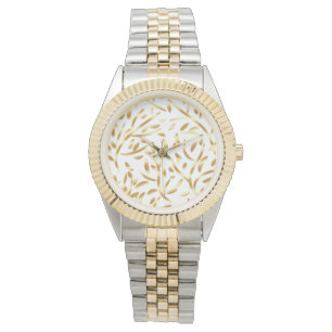 Gold Black Gradient Leaves Botanical Floral Patter Watch